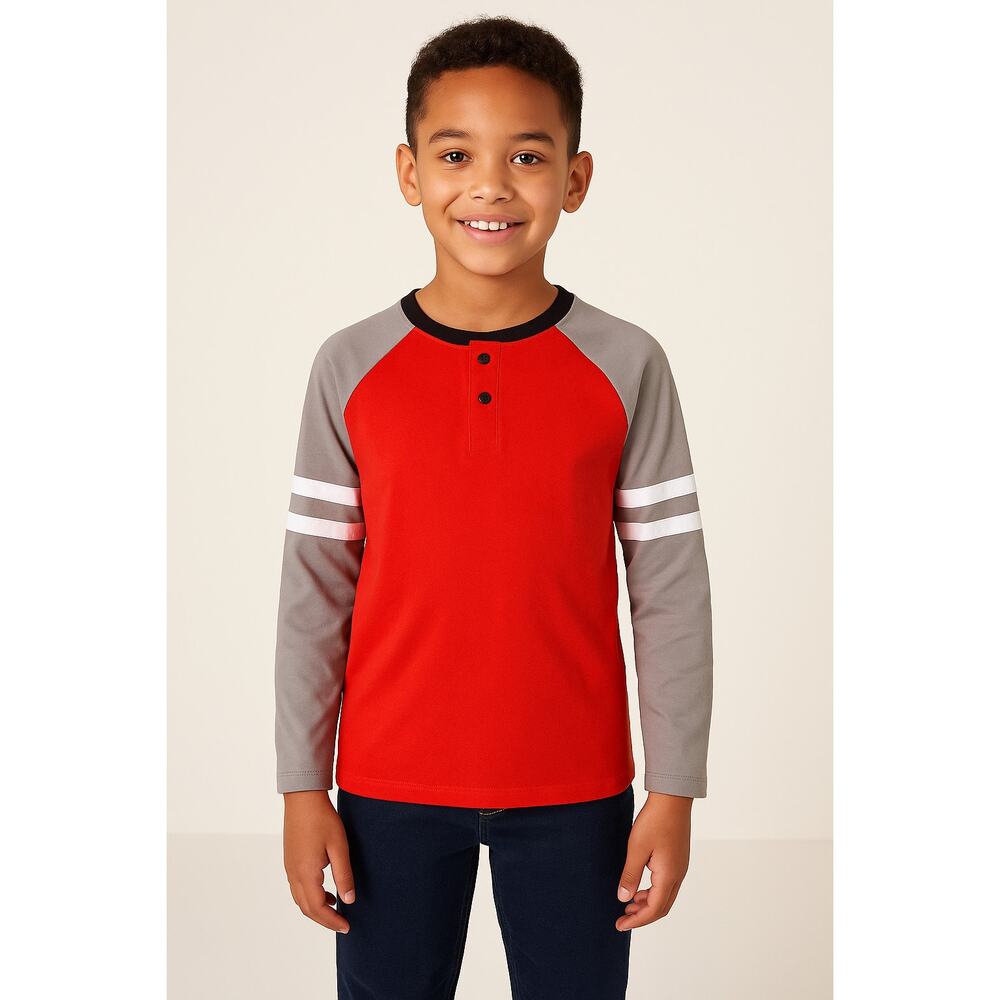Spotted Zebra Boys Long Sleeve Henley Raglan Tee – Red/Gray Size Large (10)
